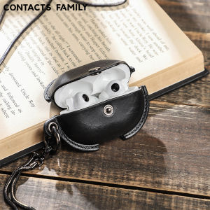 CONTACTS FAMILY Genuine Leather Earphone Case For Huawei Freebuds Pro Charging Box Protective Cover Cases With Chain