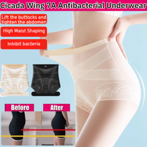 Cicada Wing 7A Antibacterial Underwear High Waist Panties Tummy Control Panties Breathability Comfort Pants