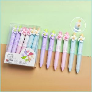 Colorlady - Set 6 Bút Gel Bấm Mực Đen Ngòi 0.5mm Gắn Charm Chong Chóng Xoay Xả Stress Dễ Thương Cho Học Sinh