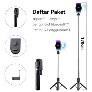 KOOYIINN 170cm Tongkat Selfie Tripod Anti Guncang Kokoh Remote Bluetooth V5.3 Multifungsi 360° Selfies Stick 1/4 Adaptor - TR13