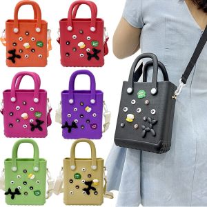 LANGJ การ์ตูนลายการ์ตูน กระเป๋ายางชายหาด กันน้ำกันน้ำได้ กันทรายทราย กระเป๋าถือ EVA ฤดูร้อน เครื่องรางดีไอวาย น้ำหนักเบามาก กระเป๋าสะพายคาดลำตัวขนาดเล็กที่มีเสน่ห์ เรือสำหรับเรือ