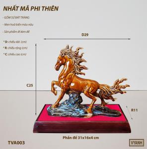 NHẤT MÃ PHI THIÊN. TVA003 tượng ngựa gốm sứ men hoả biến nâu tượng phong thuỷ cho năm Bính Ngọ nhiều may mắn