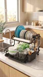 EDENS 2 Layers Dish Drying Rack Storage Organizer Rustproof Dish Drainer With Pan & Pot Lids Rack Kitchen Rak Pinggan Mangkuk - Fulfilled by Edens