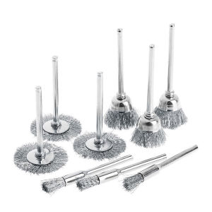 9Pcs Mini Brush Rotary Tool Steel Wire Brass Drill Brush For Dremel Drill Polishing Grinding Wheel T-shaped Brush Accessories