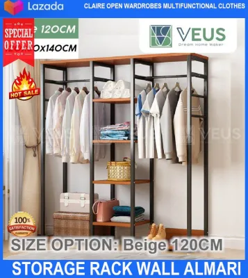 Claire Open Wardrobes Multifunctional Clothes Storage Rack Wall Wardrobes Almari Pakaian Terbuka Almari Baju