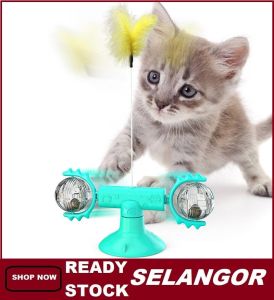 ASE Stock Selangor Pet Cat Glowing Turntable Windmill Feather Suction Cup Base Wand Toys for Cats Free Mint Ball
