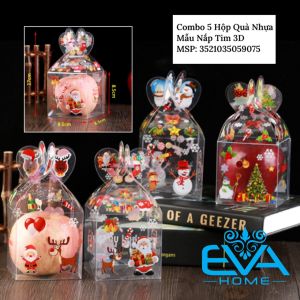 Combo 5 Hộp Đựng Quà Giáng Sinh Hoa Sen / Hộp Giấy Đựng Quà Noel Kết Nơ Hoa Nhiều Hoạ Tiết