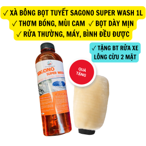 (TẶNG GĂNG TAY LÔNG CỪU 2 MẶT) Xà Bông Rửa Xe Bọt Tuyết SAGONO SUPER WASH 1L MÙI CAM Nhiều Bọt Đậm Đặc Thơm Bóng