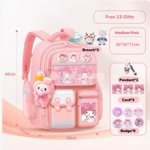 Kuromi Beg Sekolah Budak Perempuan  School Bag for Girls Backpack Cute Princess Caroon Weight Reducing