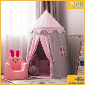 BabyBoss Premium 150cm Height Cotton Kids Castle Play Tent Khemah Kanak-Kanak Canopy Star Lights Foldable (Storage Bag)