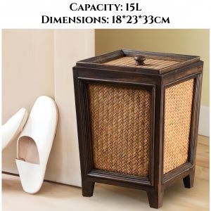 Native bin Woven Basket Trash Can Round Rattan Waste Basket with Lid Planter Woven Storage Baskets Wicker Wastebasket Garbage Bin