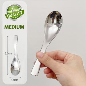Stainless Steel Dinner Spoons Soup Spoon Thick Spoons Mirror Polished Food Grade Round Rice Spoon