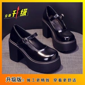 [Free Shipping] Shiny Height-Increasing Round-Toe High-Heeled Shoes 2026 Spring New Collection Cat-Ear Design Thick-Soled Uniform Shoes JK Shoes