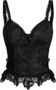 SHENHE  Womens Lace Bow Front Shoulder Strap  V  Camisole Vest  Y2K  Gothic Crop Top