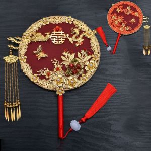 LRB81 Artistic Alloy Accessories Exquisite Craftsmanship Bride Xiuhe Bride Group Fan Wedding Ceremony Decorative Fan Ancient Style Festive Fan Round Fan Tuan Fan Hand Holding Fan Xiuhe Clothes Fan