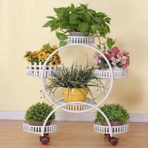 Kệ Để Chậu Hoa Cây Cảnh 5 Giá Hình Tròn Có Bánh Xe Di Chuyển Kèm Phanh
