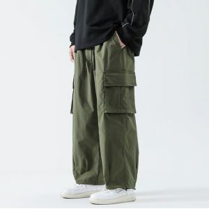 cargo pants plus size trendy Elastic band thick chino pants for men casual side pocket loose pants