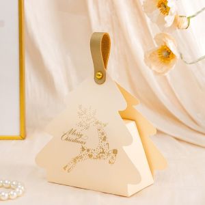 NALANILI 5pcs Triangle Shape Candy Gift Box Carry Handle Cardboard Holiday Gift Packaging  Decorative Design Cookie Packaging Box For Christmas Party