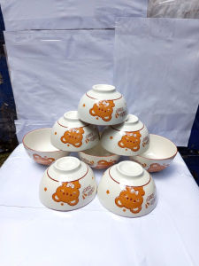 combo 2 chén 5 chén   10 chén sứ 11.5cm hoa văn gấu nâu chén cơm sứ trắng