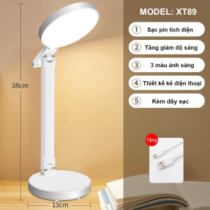 【FREESHIP】Đèn học để bàn XT89 đèn tích điện chống cận cảm ứng 3 chế độ sáng đọc sách gập 180 độ