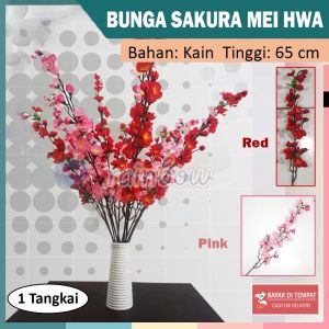 rainbow - 1 TANGKAI Bunga Sakura Mei Hwa Imlek Artificial kain RED / PINK Bunga Sakura Artificial Bunga Sakura Kain Meihwa Flower Bunga Hias BUnga Palsu Bunga Kain Bunga Sakura Tangkai Flower Fake Artifisial Cherry Blossom Meihua Mei Hua