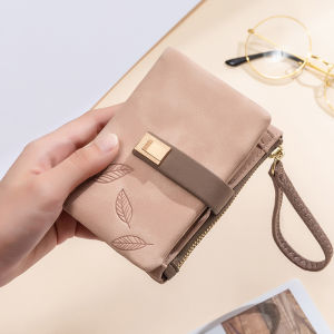 Fashion Short Leaf Print Women Wallet Lady Small Purse Girl Card Holders Female Wrist Strap