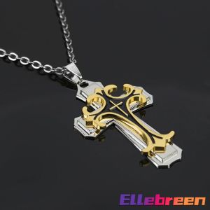 Ellebreen Black/Gold Jesus Cross Pendant Necklace Gift Men Women Jewelry Accessories