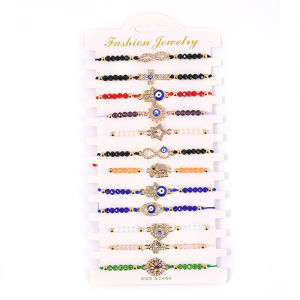 Cross-border hot sale European and American Handmade Woven Bracelet with Crystal Beads Evil Eye Oil Drop Palm Design Friendship Bracelet for Women