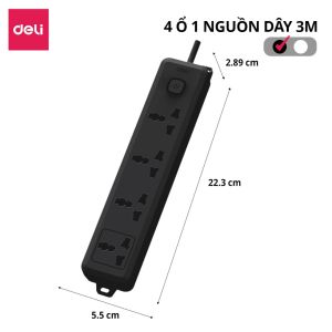 Ổ Cắm Điện DELI Công Suất 2500W Ổ Điện Đa Năng Để Bàn Kết Hợp Cổng USB/ TypeC Sạc Nhanh 20W