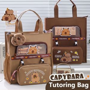 TRADER กล่องปากกาที่ถอดออกได้ กระเป๋ากวดวิชา Capybara อุปกรณ์การเรียนรู้ มัลติฟังก์ชั่ กระเป๋าโท้ทกระเป๋านักเรียน จุได้มาก กระเป๋าเก็บของศิลปะ นักเรียนก็อก