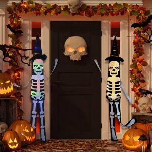 DVFDA Luminous Hanging Halloween Decoration Ghost Home Garden Haunted House Halloween Party Skeleton Flashing Light Ornament Skull Flag Horror Props