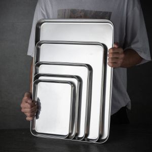 ANGY For Toaster Oven Storage Rectangle Stainless Steel Fruit Plate Heavy Duty Loaf Pan Cookie Sheets Cake Dish Baking Tray