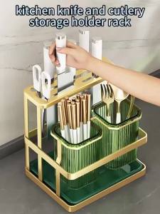 Kitchen Rack Cutlery Drainer Holder Rak Pisau Rak Dapur Holder Rak Sudu Cutlery Fork Spoon Storage Rack厨房收纳筷筒架带刀架