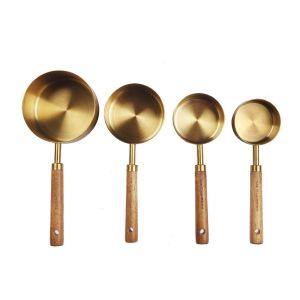 LINSBAYWU Chất lỏng Thành phần Nấu ăn Có thể xếp chồng Vàng Thép không Gỉ Đo Thìa Set Đường Scoop Baking Công Cụ Đo Ly