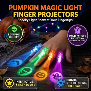 Halloween Finger Light Projector LED Flashlight Finger Toy Spooky Party Decoration Costume Accessory Trick or Treat Favor for Kids Adults