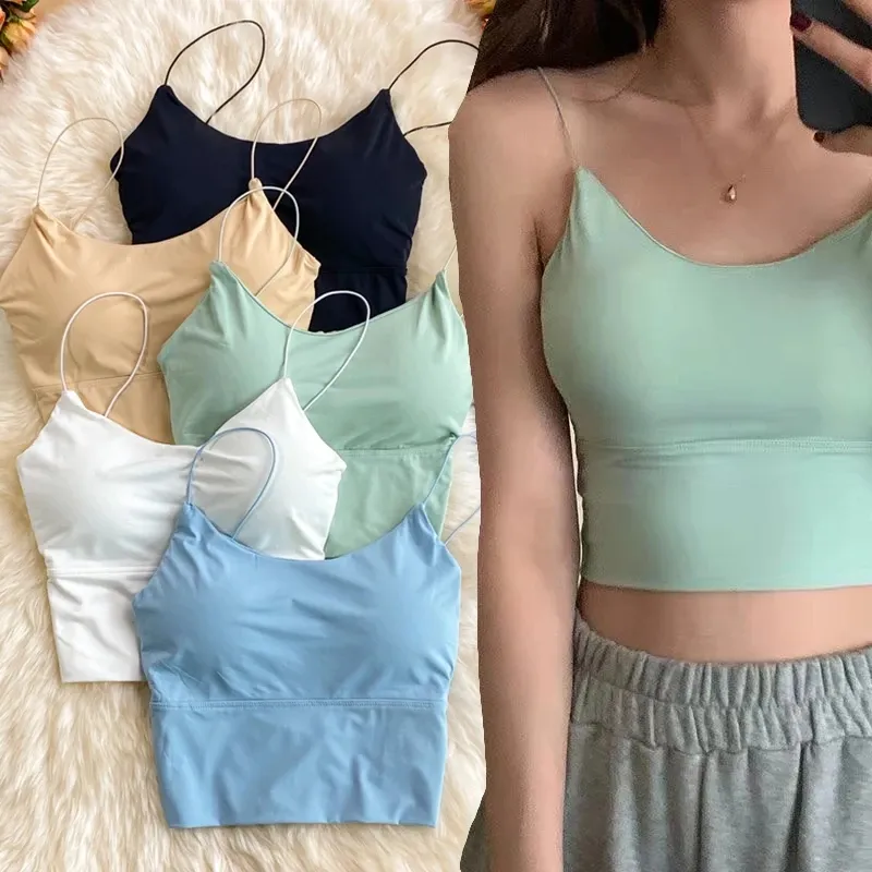 Summer Women Tank Seamless Camisole Solid Color Crop Top Wireless