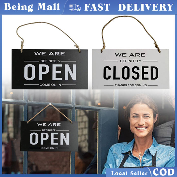Wooden Open Closed Signage Business Two Sided Reversible Store Hanging ...