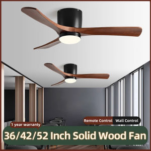 Ceiling Mounted Fan Light Solid Wood Nordic Headlights Fan LED RestaurantLliving Room Intelligent Pendant Light with Wind