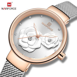 NAVIFORCE 5013 Rose Dial Design Luxury Steel Mesh Belt Bracelet Watches Japan Movement Ultra-Thin Casual Wristwatch Quartz Clock