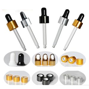 R3LRW0X Black/Gold/Silver Multi-purpose Chemistry Dropper Transfer Rubber Head Glass Liquid Dropper Aluminum Dropper Cover Refillable Bottles Accessories Medicine Dropper Dropper Lid Lab Dropper Dropping Pipet Essential Oil Dropper Bottles Cap