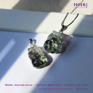 HOJB Brazilian Old Mine Green Phantom Quartz 6A Pi-Xiu S925 Pendant 18mm 聚寳軒巴西老矿绿幽灵幻影水晶6A招财貔貅S925银吊坠18mm