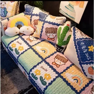 CuddleCove Vỏ bọc ghế sofa dài chống trượt co giãn họa tiết hoạt hình dễ giặt dùng được bốn mùa phòng khách