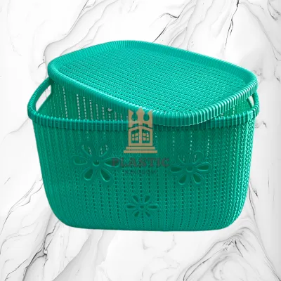 Uniglobal High Quality Rattan Weaved Plastic Storage Basket W/ Cover Box/Bin/Hamper Large Space Savers