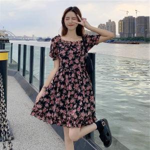 JaneCoco  ชุดเดรสลายดอกไม้ เดรสผู้หญิงฤดูร้อน แขนพัฟ คอสี่เหลี่ยม  พร้องส่ง
