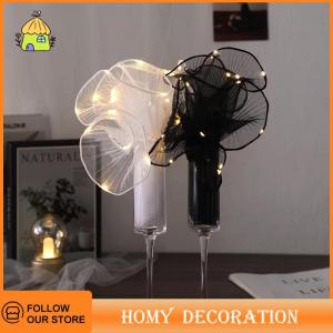 🎄【Special price】🎄Shao กระดาษห่อดอกไม้ LED พร้อมไฟ1ชิ้นเส้นด้ายลายคลื่นลูกไม้บรรจุภัณฑ์ช่อดอกไม้ตกแต่งงานแต่งงานของขวัญวันเกิด