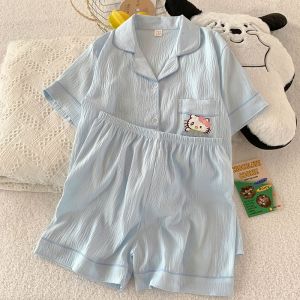 Alisa.Sonya Pajamas for Women New cotton Cartoon Cute Sleepwear Women Home Furnishing Clothes Casual short-sleeved shorts Set