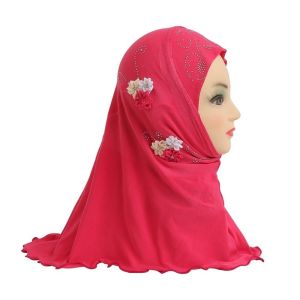 LEKGAVD Flower Design Kids Hijab Pull On Style Jersey Material Girls Hijab Beautiful Breathable Islamic Headscarf Kids Girls