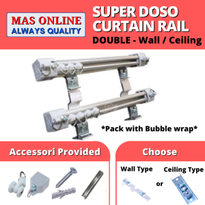 SUPER DOSO Double Set Besi Langsir Rod / Curtain Rail / Aluminium Curtain Track / Aluminium Langsir Rod / Rel Langsir Aluminium DIY Home improvement