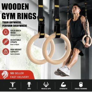 Wood Gymnastic Rings Quick Adjust - Numbered Straps Full Body Workout Calisthenics Essential