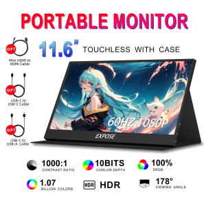 EXPOSE Portable Monitor Touchable  Screen for laptop 15.6 inch 60Hz FHD 1920P IPS 100SRGB For PC Phone Switch Xbox PS